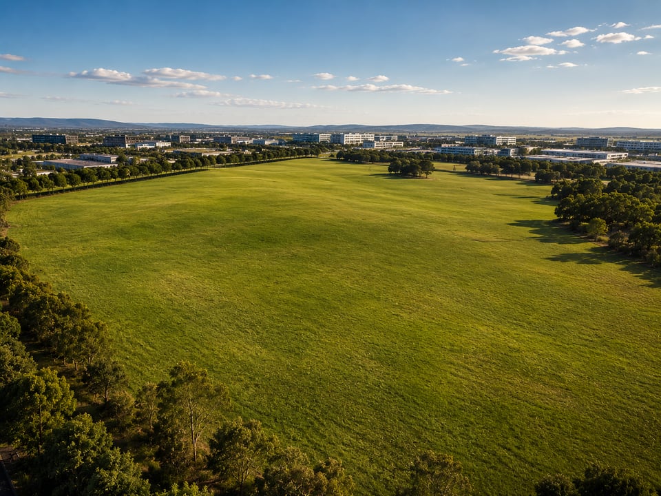 Aerial view of development land subdivided for future use