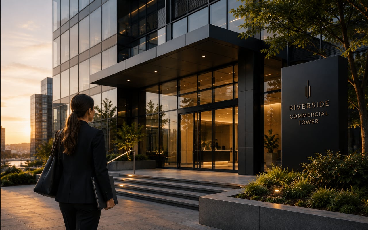Institutional commercial office building entrance and façade